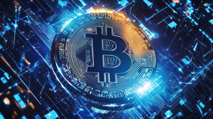 Obraz premium Abstract Bitcoin symbol pattern with futuristic design elements