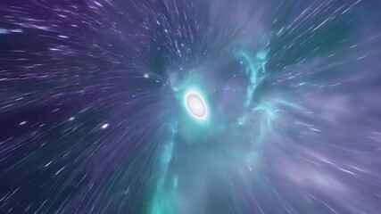 Dynamic warp through vibrant nebula galaxy to luminous star core
