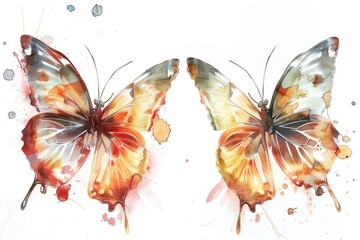 A pair of colorful butterflies perched on a clean white surface