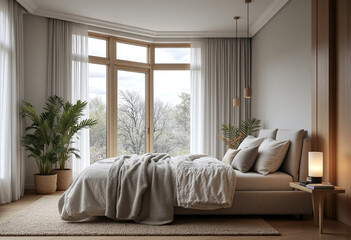 Fototapeta premium Scandinavian interior design of modern bedroom.