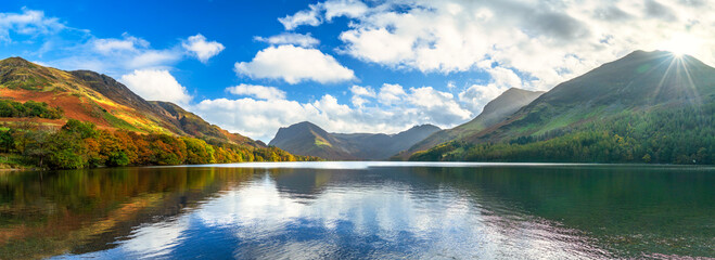 Buttermere lake overlooking Haystacks peak in Lake District. Cumbria, England