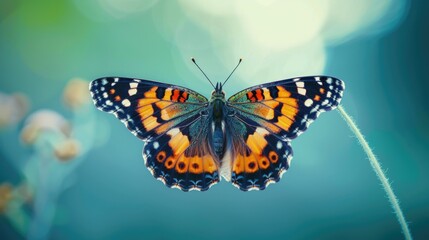 Fototapeta premium A butterfly perched on a green leaf, enjoying the sunlight
