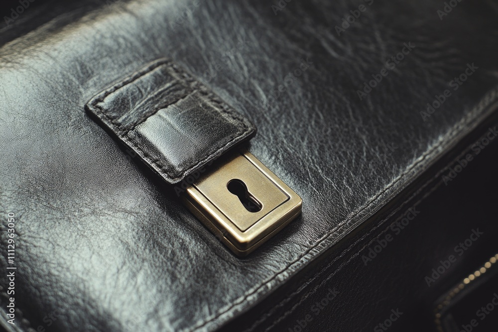 Poster a close-up shot of a leather wallet with a keyhole, suitable for use in photography or graphic desig