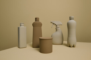 Minimalist Cosmetic Bottles On Geometric Pedestals