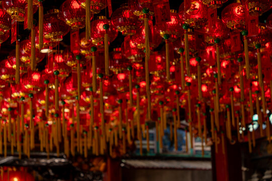 Red Chinese Lanterns in a temple