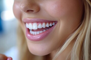 Fototapeta premium Cosmetic Dentistry: Image of a dentist working with a patient undergoing cosmetic services to improve their smile.