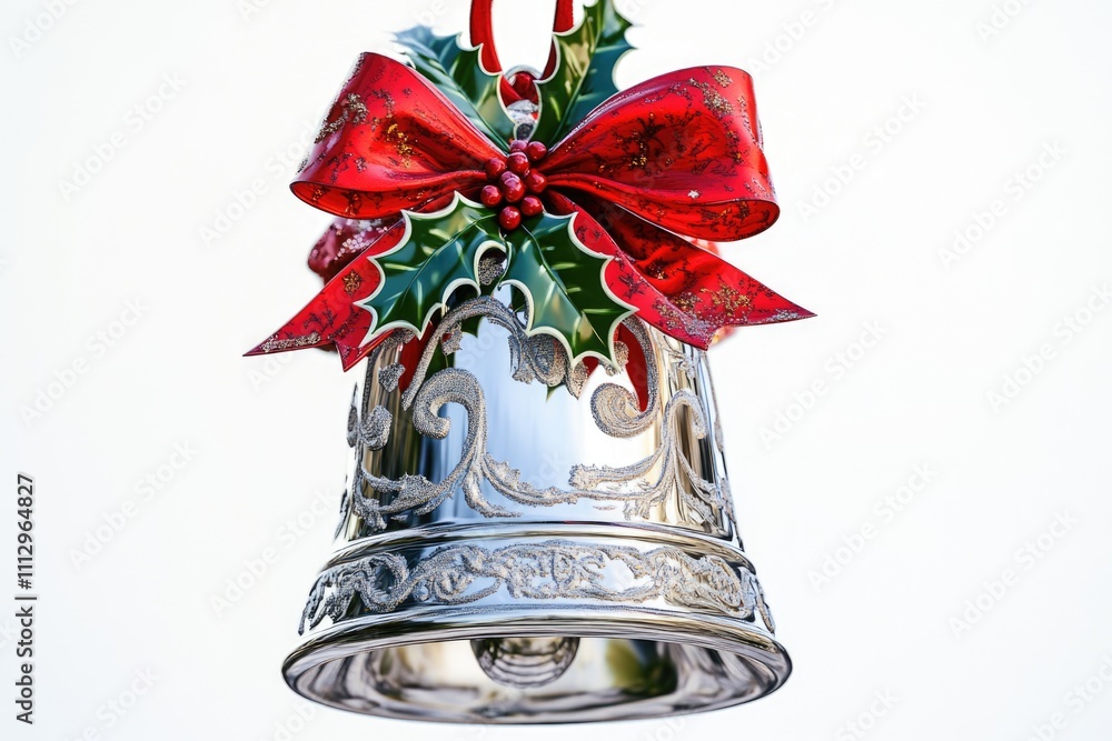 Poster a decorative bell with a red ribbon attached, suitable for various occasions and themes