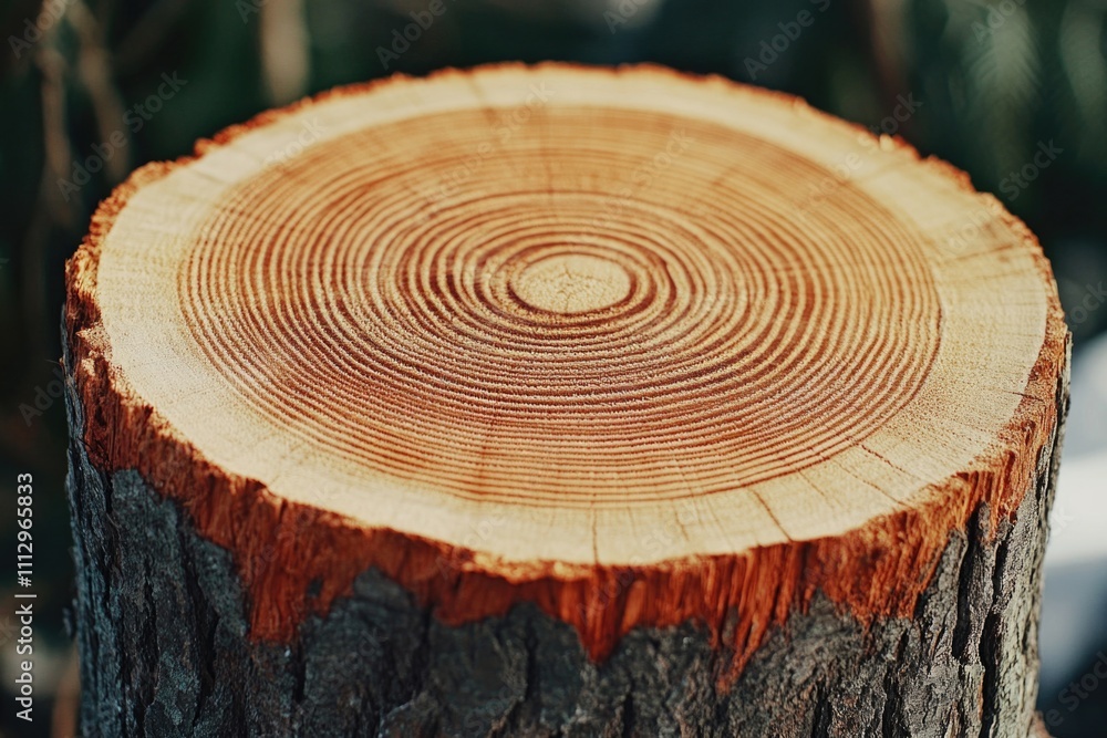Poster Close-up shot of a wooden log with a tree stump visible in the background