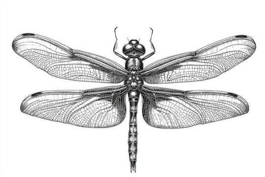 A simple line drawing of a dragonfly in black and white, great for editorial or educational use