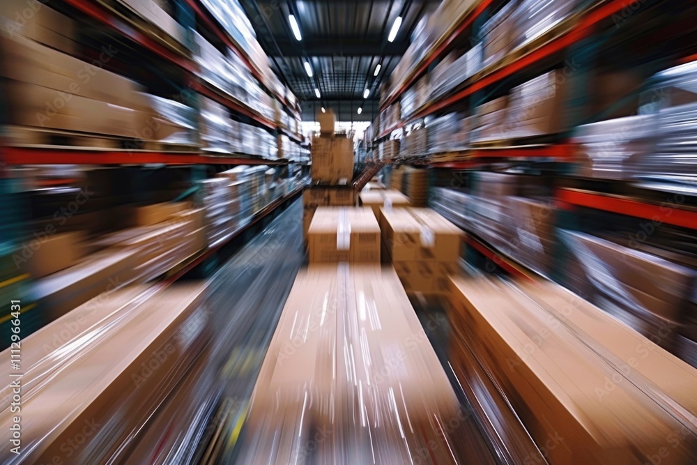 Poster a large warehouse filled with many boxes and storage containers