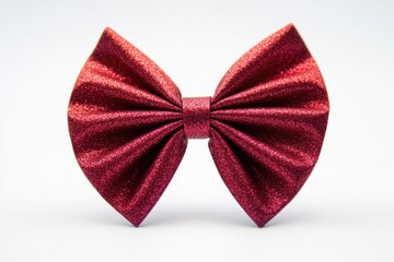 A close-up shot of a red bow tie sitting on a plain white background, ideal for use in fashion or lifestyle photography