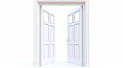 A wide-open door leading into a bright and clean white room, perfect for interior design, real estate, or commercial photography