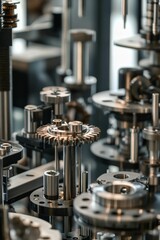 Complex metallic machine gears and components.