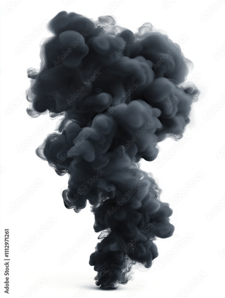 Poster Dark smoke clouds float isolated on white background. Abstract design. Fluid art concept. Dark ink smoke patterns. Smoke illustration for abstract backgrounds. Dramatic visual. Sophisticated visual