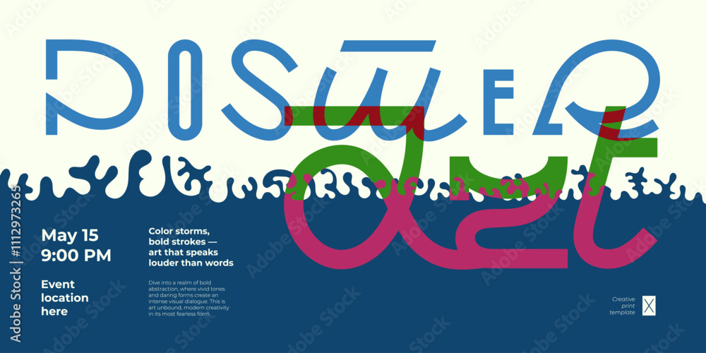 Poster bold abstract artwork with simple graphic shapes and modern creative text. minimal aesthetics combin