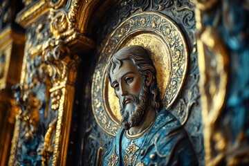 A close-up shot of a statue depicting a man with a beard, perfect for use in historical or cultural settings