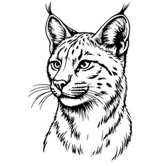 Fototapeta premium Black and white illustration of wild cat head