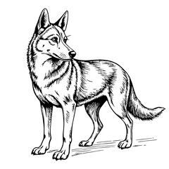 Fototapeta premium Hand-drawn wolf standing in profile against a plain background 