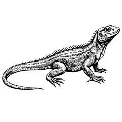 Naklejka premium Iguana lizard sketch in black and white