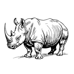 Obraz premium Rhinoceros sketch in black and white line art style