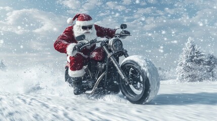 The Epic Ride - Badass Santa on Snow-Covered Motorcycle Speeding Through Winter Wonderland | Ultra-Detailed, Cinematic Light Badass Santa Concept