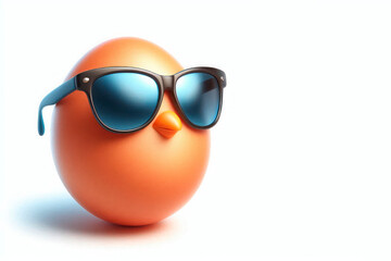 Egg in sunglasses on a light background. Space for text.