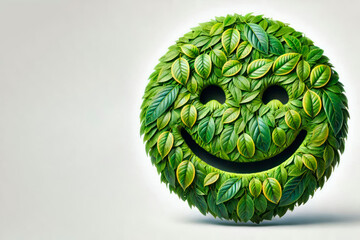 Fototapeta premium A smile of green leaves on a clear background. Space for text.