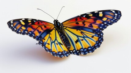 Obraz premium A close-up shot of a colorful butterfly sitting on a white surface