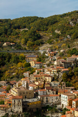 Fototapeta premium Beautiful landscape of Castelmezzano on the picturesque cliffs of the Apennines Dolomites Lucane, Basilicata, Italy