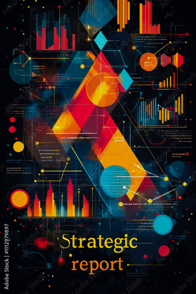 Poster colorful shapes and graphs are used to convey complex data insights in an engaging manner, represent