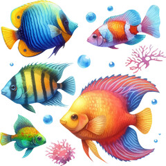 Fototapeta premium Set with fish. Fish in watercolor style