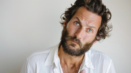 Obraz premium A close-up portrait of a man with a beard and facial hair