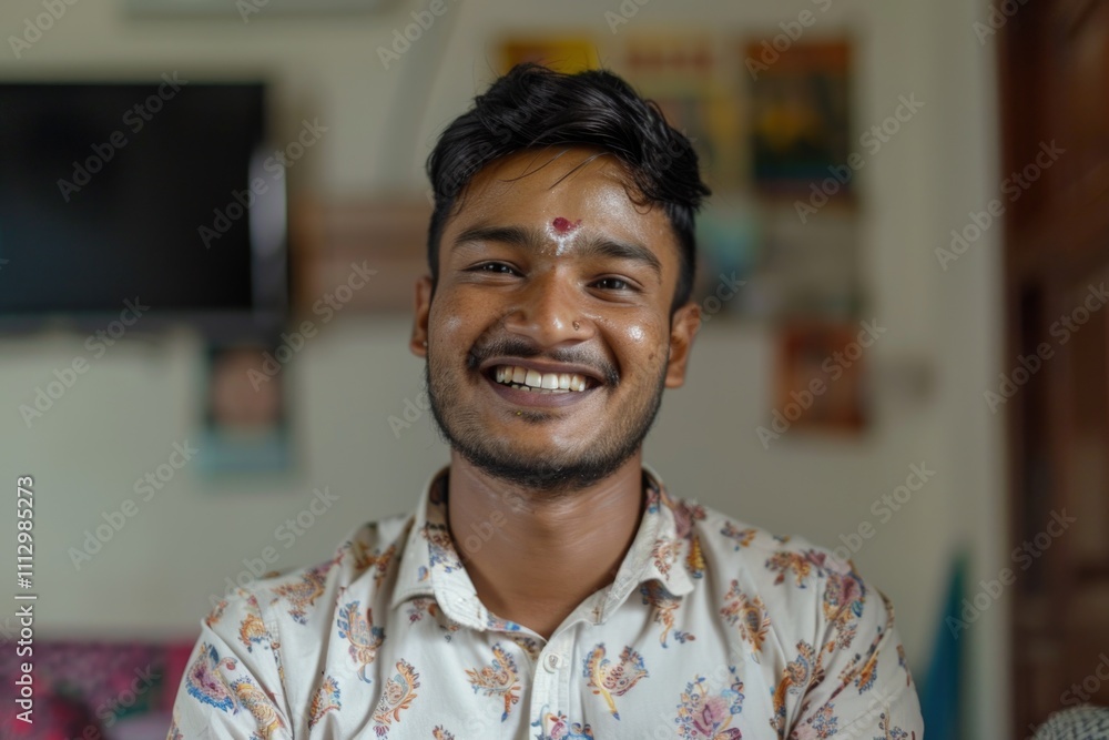 Aufkleber a happy individual with a warm and inviting smile, suitable for use in various contexts such as adve