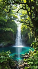 Beautiful hidden waterfall surrounded by tall trees, growth, environment, tall, exploration