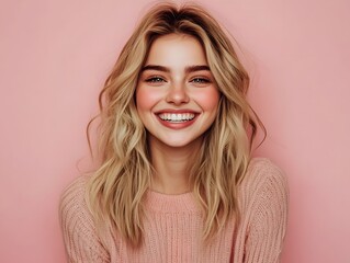 Fototapeta premium portrait charming blonde hair girl woman smiling white teeth