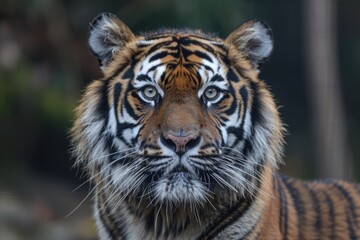 Fototapeta premium A close-up view of a tiger's face with blurred background