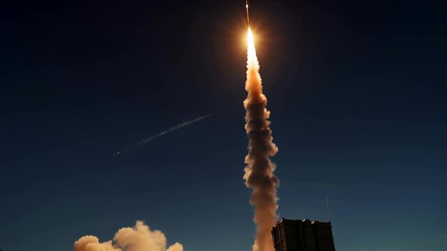 Missile defense system made of anti-missile tanks to intercept and destroy attacking missiles in the sky. Air defense shield against intercontinental ballistic missiles.