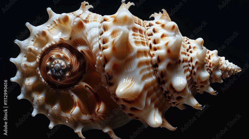 Poster a close-up of a shell on a dark and sleek surface