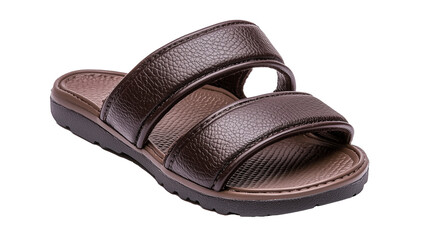 Brown Leather Sandal with Two Straps Isolated on Transparent Background