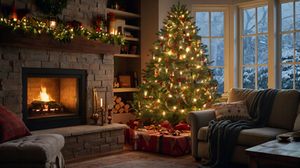 Fototapeta premium christmas tree with fireplace