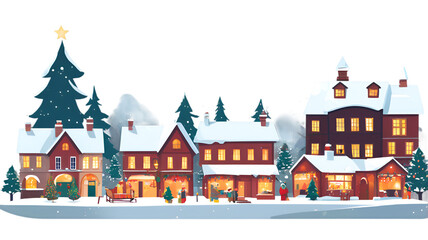 A miniature snowy village scene with lit-up houses and a Christmas market. Christmas Village