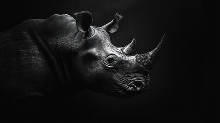 Obraz premium A striking monochrome image of a rhinoceros highlighting its features and textures.