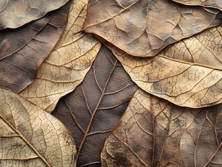 Plant fiber texture of dried leaves brown and beige