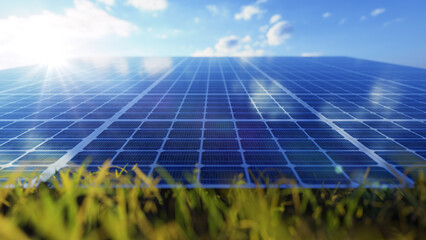 Solar panels on green grass
