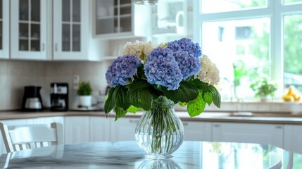 Exclusive kitchen design with a flower vase centerpiece