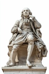 Obraz premium Stone statue; seated man; thoughtful pose; classical attire.