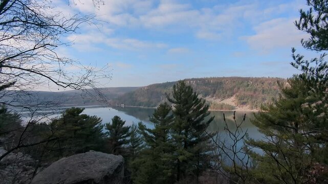 The bluffs overlooking Devil's Lake a popular Wisconsin tourist location in the fall. Hiking up the west side of the bluffs one gets a beautiful view for Devil's lake. This state park is popular.