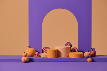 Colorful Halloween Display With Pumpkins and Spirals