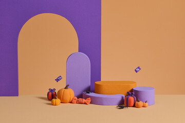 Colorful Halloween Display With Pumpkins and Discounts