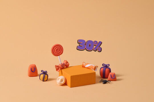 Playful Halloween Discount with Candy and Gifts Display